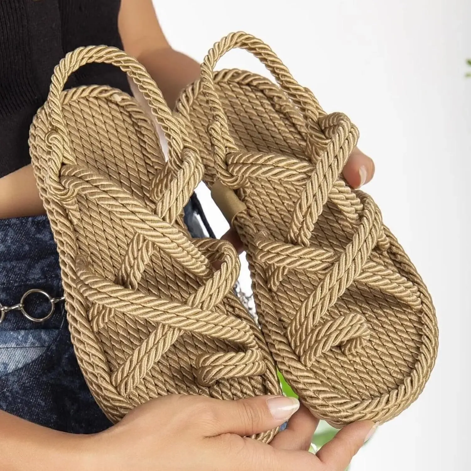 Derimi'O Strappy Sandals - Elegant Braided Sandals for Women - Stylish Strap Sandals for Women - Comfortable and Durable Rope Sandals for Women - Perfect for Casual and Dressy Occasions