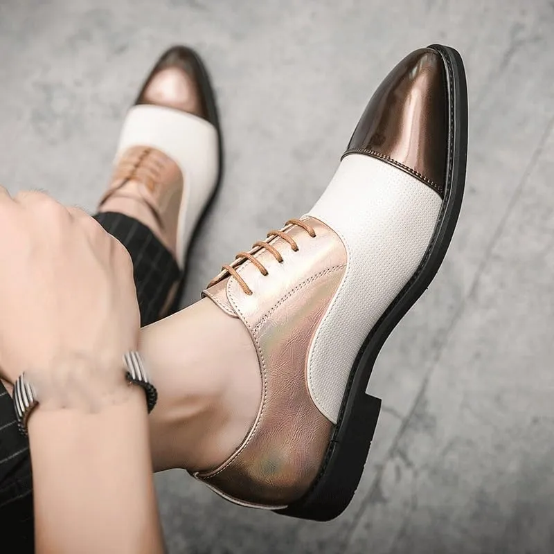 Designer New Men Dress Leather Shoes, Male Luxury British Colours Oxfords, Gentleman Lace-up Wedding Prom Footwear, Two Tone Patchwork Loafers