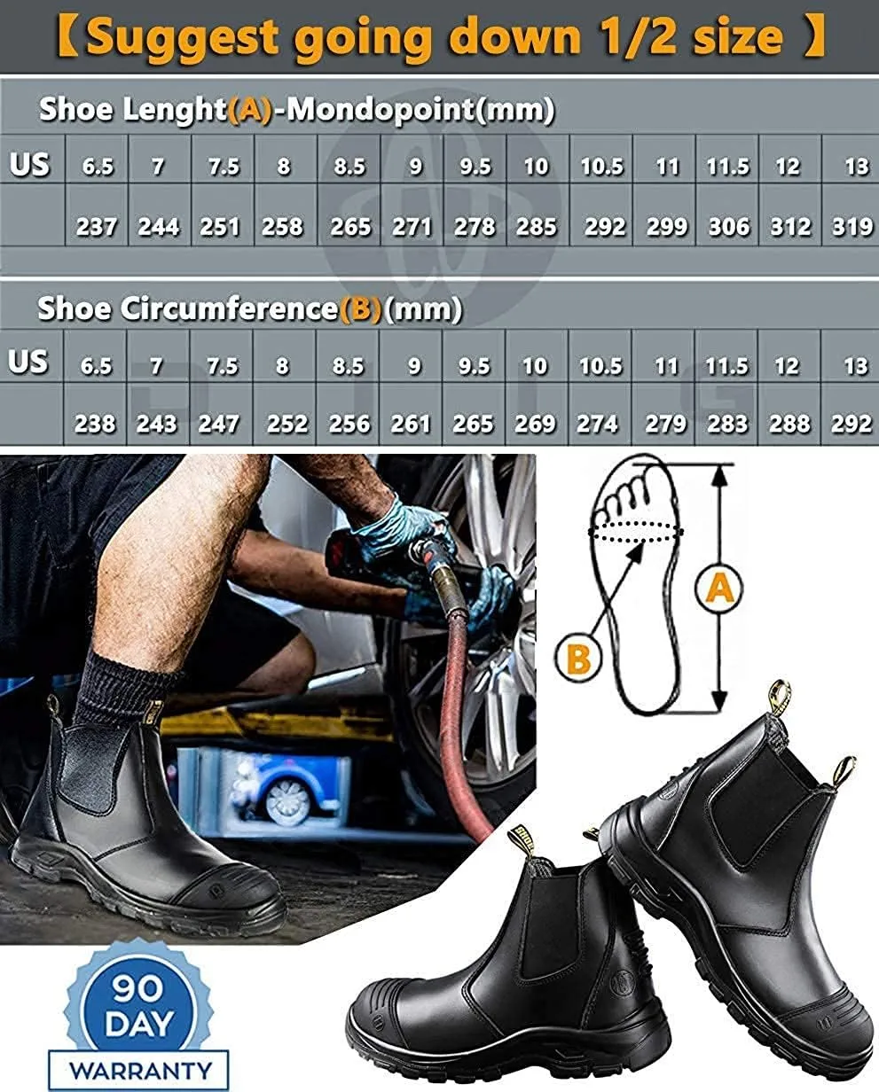 DIIG Work Boots for Men, Steel/Soft Toe Waterproof Working Boots, Slip Resistant Anti-Static Slip-on Safety Working Shoes
