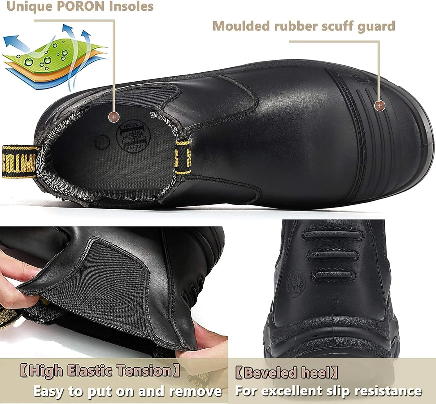 DIIG Work Boots for Men, Steel/Soft Toe Waterproof Working Boots, Slip Resistant Anti-Static Slip-on Safety Working Shoes