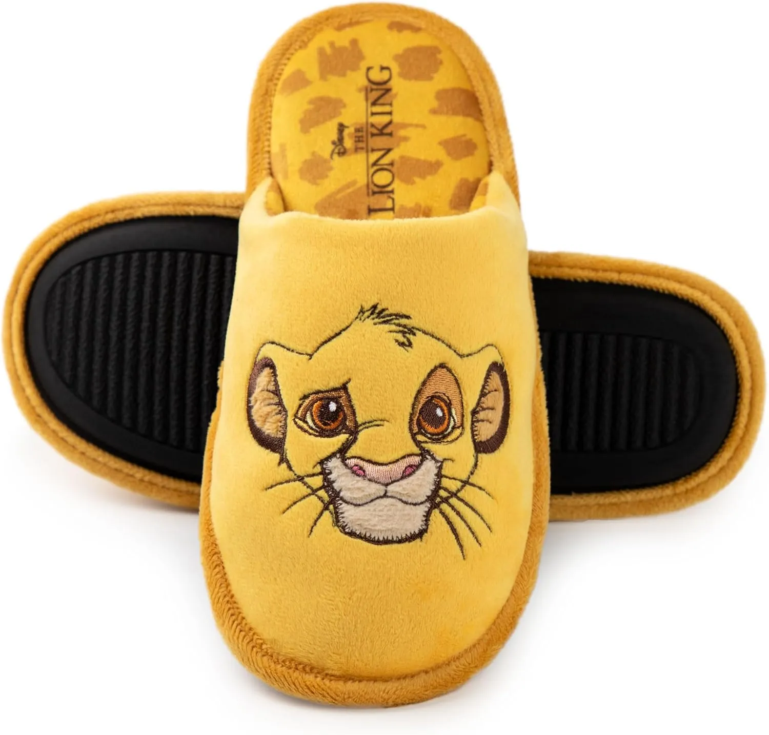 Disney The Lion King Womens Slippers | Ladies Simba Indoor Fur Mules in Yellow Embroidered Animal Slip On House Shoes