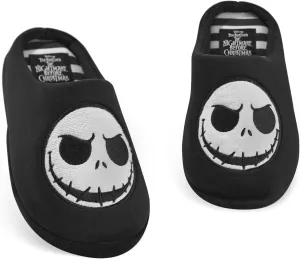 Disney The Nightmare Before Christmas Unisex Slippers | Adults Slip On Mules with Jack Skellington Character Face in Black