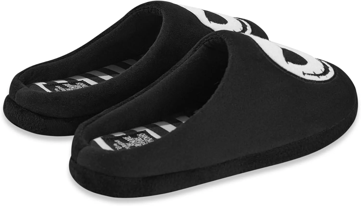 Disney The Nightmare Before Christmas Unisex Slippers | Adults Slip On Mules with Jack Skellington Character Face in Black