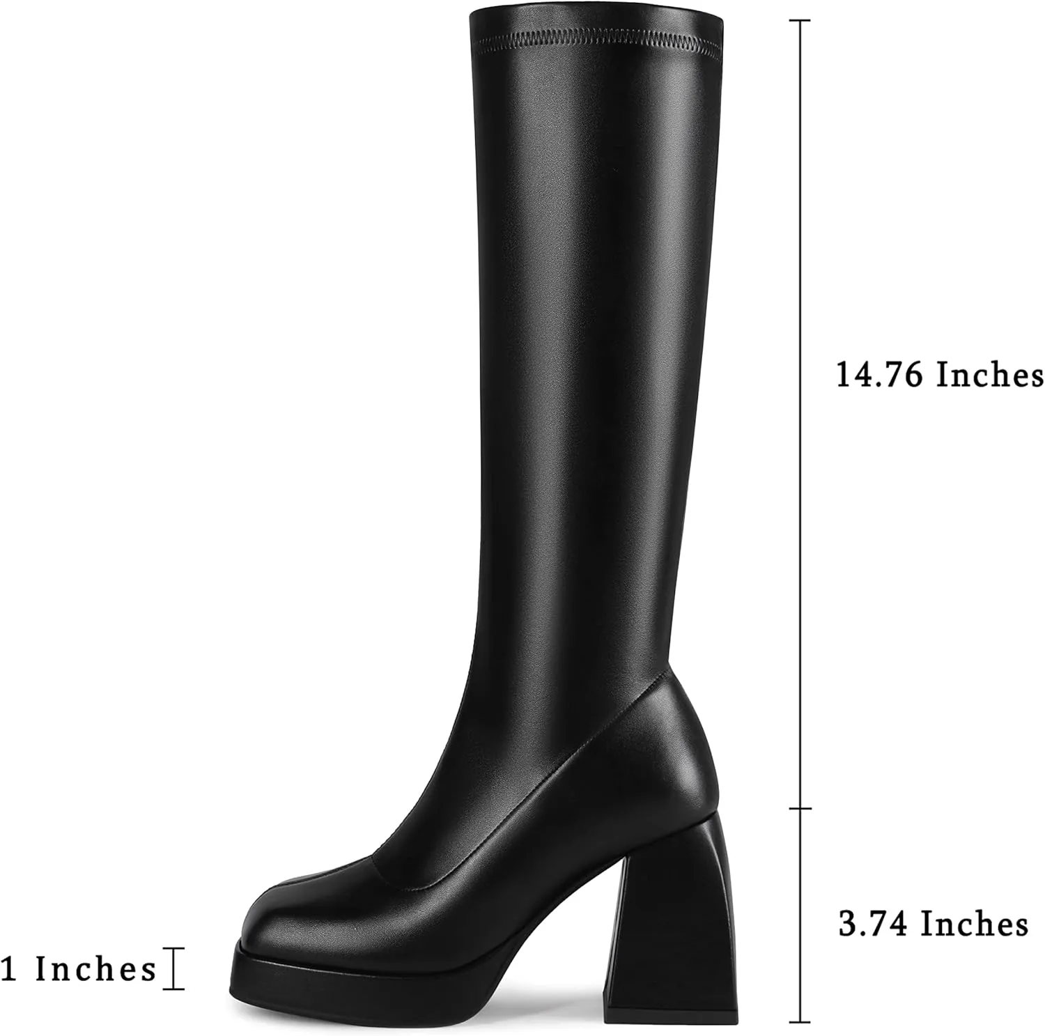 DOBOYG Knee High Boots Women Platform Chunky Block Heel Stretchy Square Toe Tall Patent Leather Long Boots