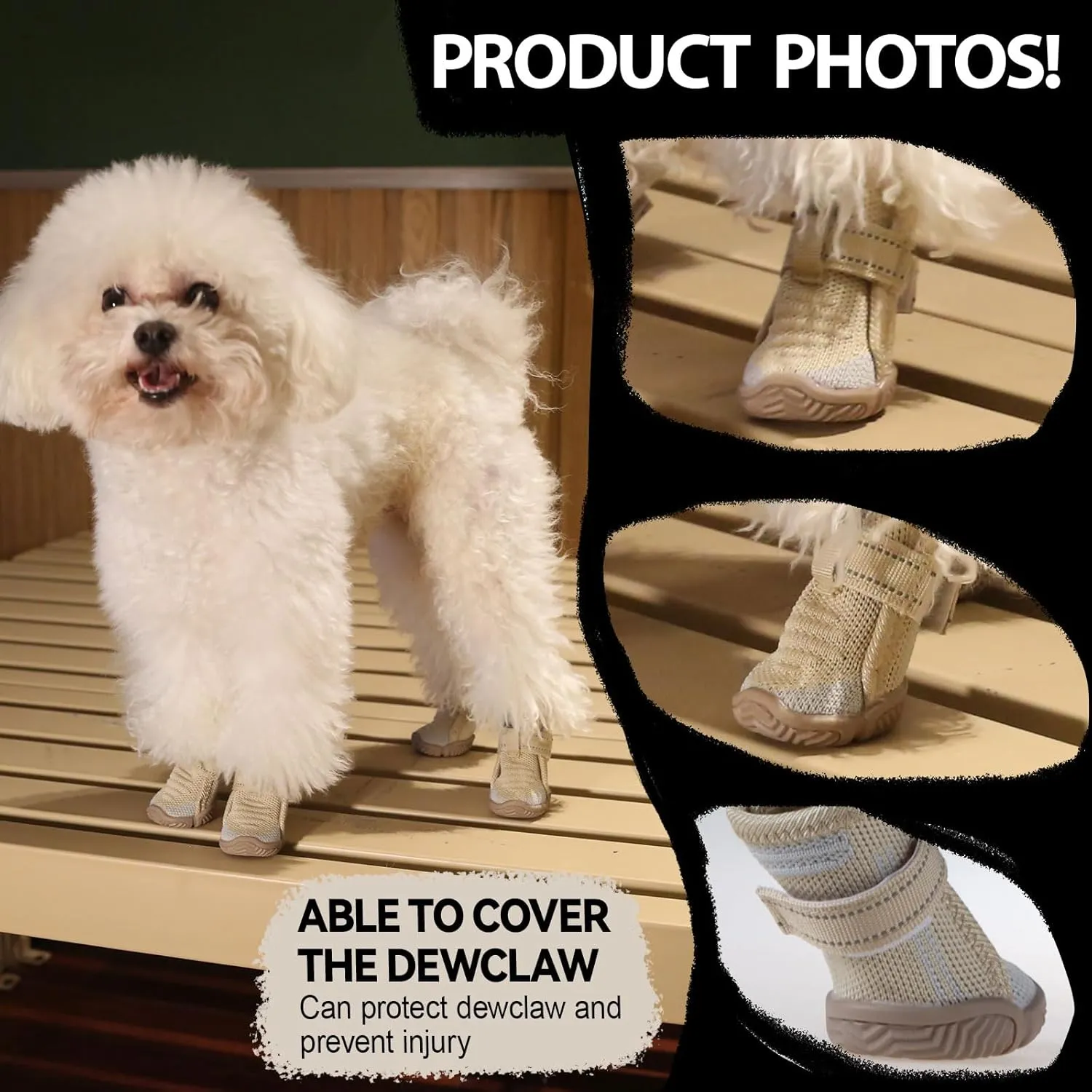 Dog Shoes for Small Dogs, Breathable Puppy Dog Boots & Paw Protectors for Summer Hot Pavement Winter Snow, Dog Booties with Reflective Strips, Anti-Slip Sole for Hardwood Floors (Beige-Size4)