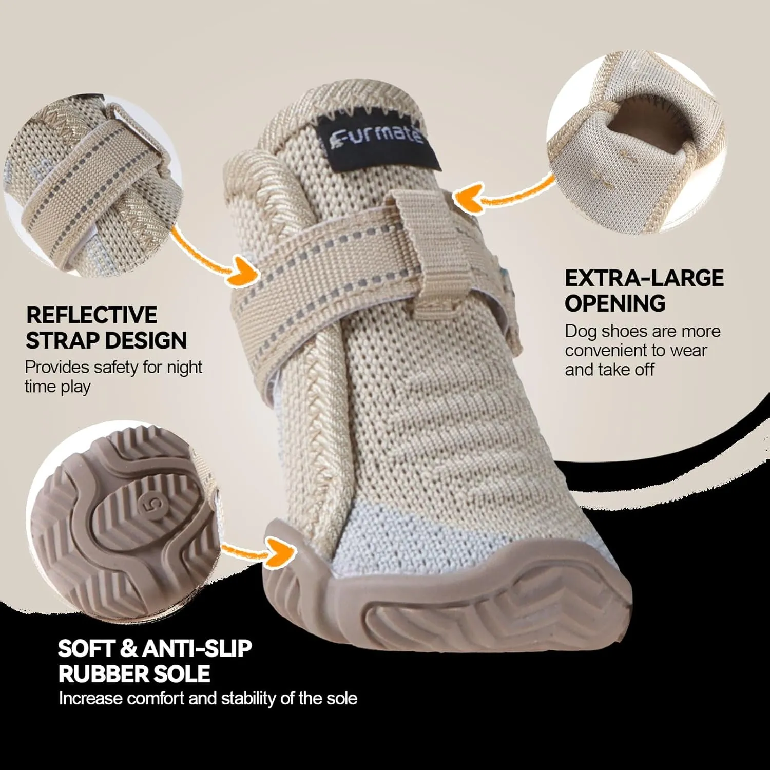 Dog Shoes for Small Dogs, Breathable Puppy Dog Boots & Paw Protectors for Summer Hot Pavement Winter Snow, Dog Booties with Reflective Strips, Anti-Slip Sole for Hardwood Floors (Beige-Size4)