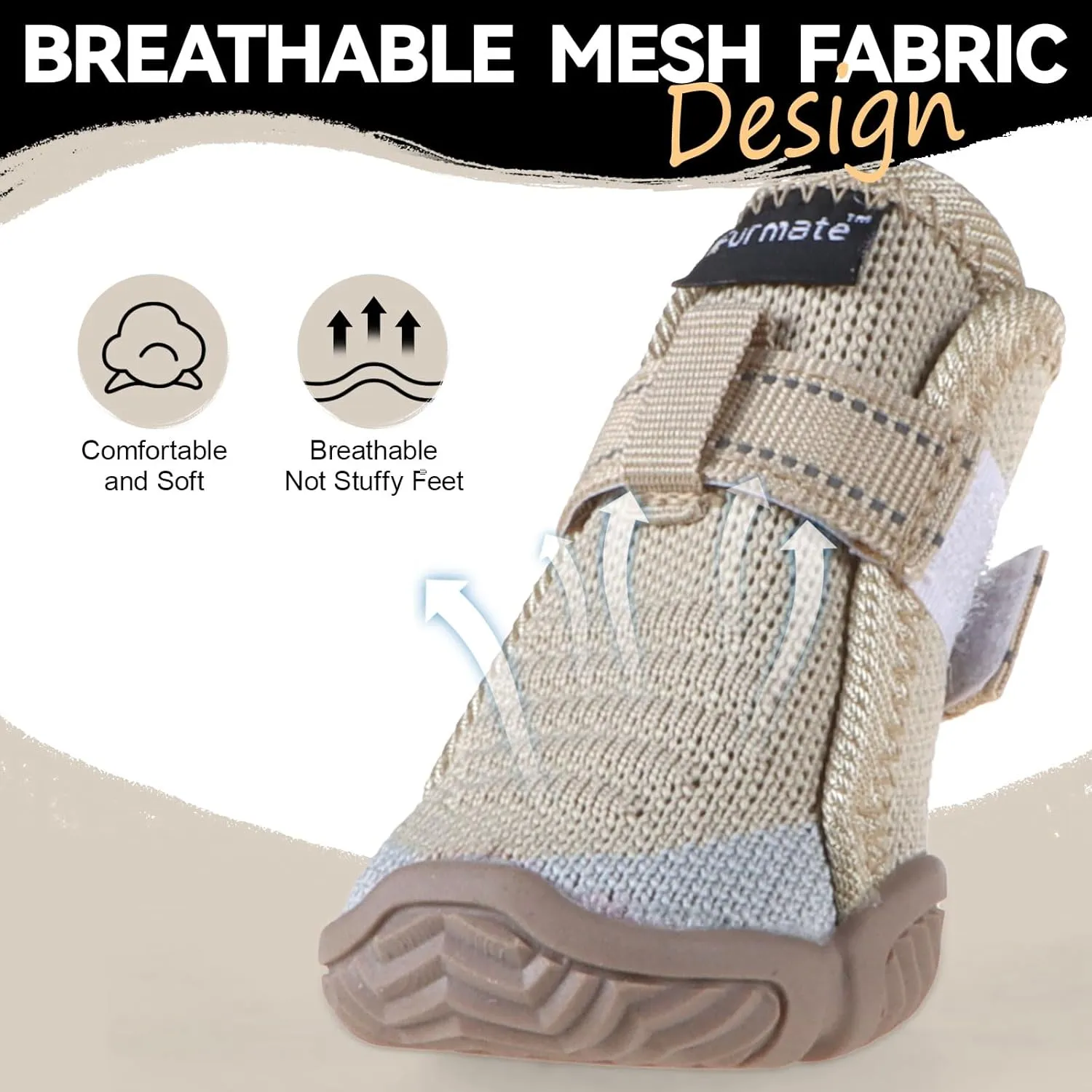Dog Shoes for Small Dogs, Breathable Puppy Dog Boots & Paw Protectors for Summer Hot Pavement Winter Snow, Dog Booties with Reflective Strips, Anti-Slip Sole for Hardwood Floors (Beige-Size4)