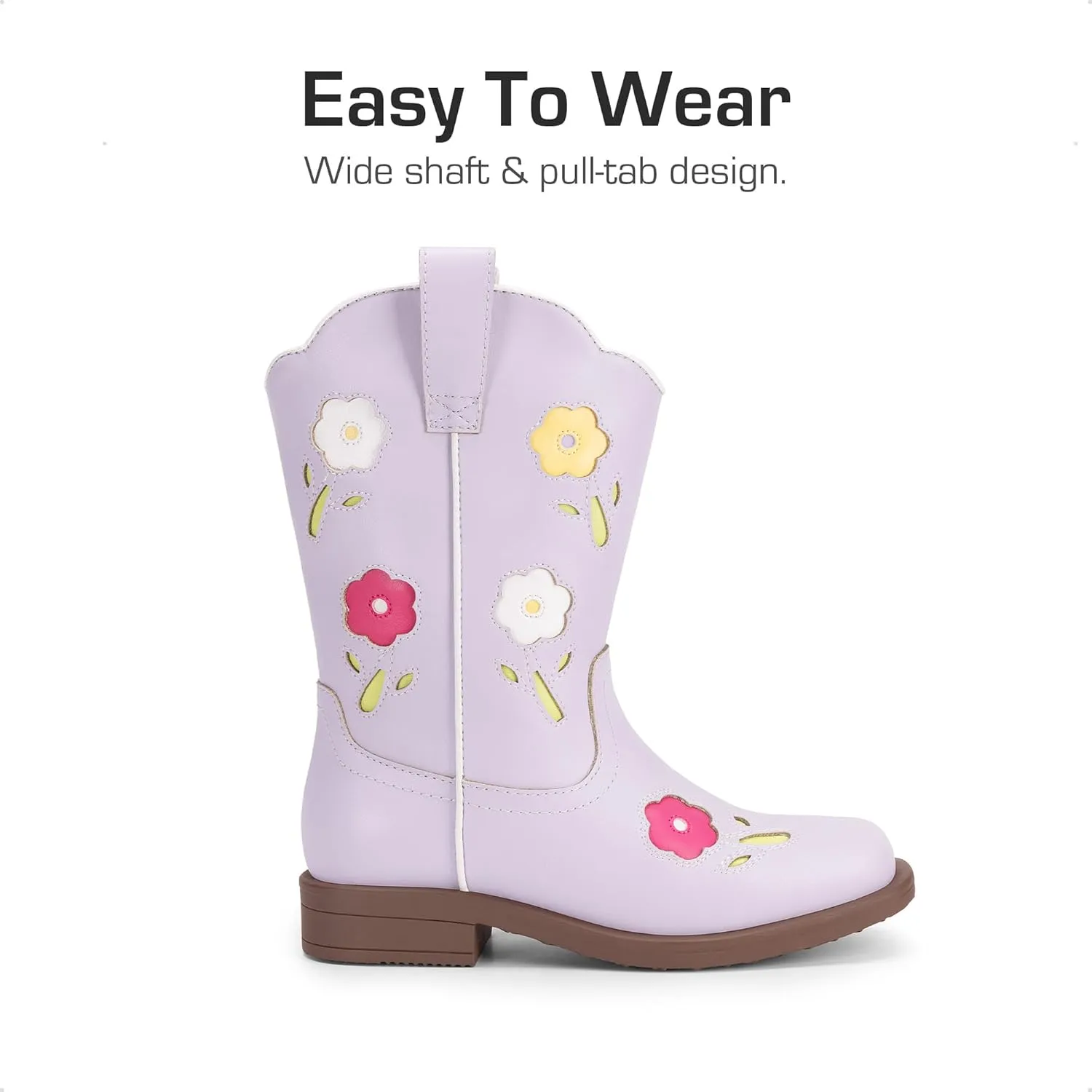 DREAM PAIRS Girls Cowgirl Boots Kids Mid Calf Western Boots Flower Cowboy Boots Square Toe Riding Shoes for Toddler/Little Kid/Big Kid