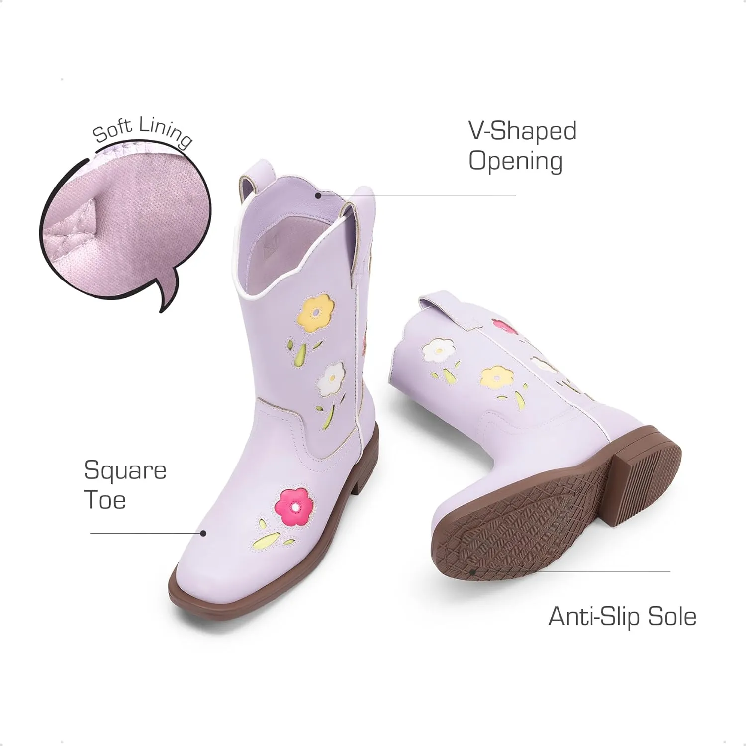 DREAM PAIRS Girls Cowgirl Boots Kids Mid Calf Western Boots Flower Cowboy Boots Square Toe Riding Shoes for Toddler/Little Kid/Big Kid