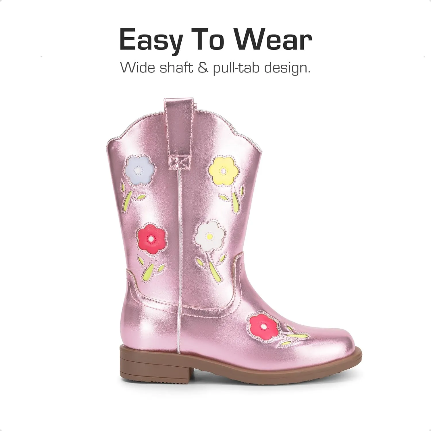 DREAM PAIRS Girls Cowgirl Boots Kids Mid Calf Western Boots Flower Cowboy Boots Square Toe Riding Shoes for Toddler/Little Kid/Big Kid