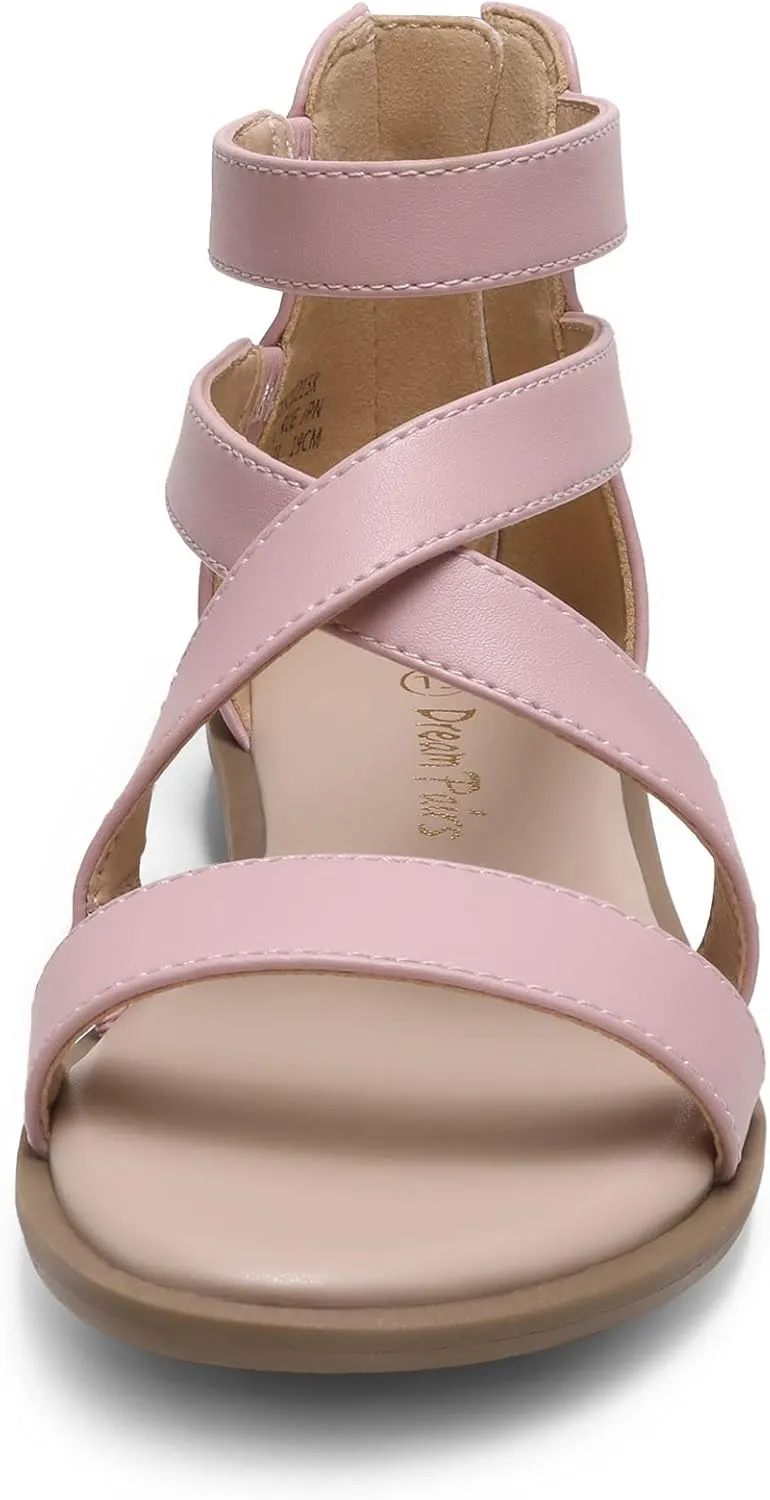 DREAM PAIRS Girls Gladiator Sandals with Zipper Strappy Sandals Toddler/Little Kid/Big Kid