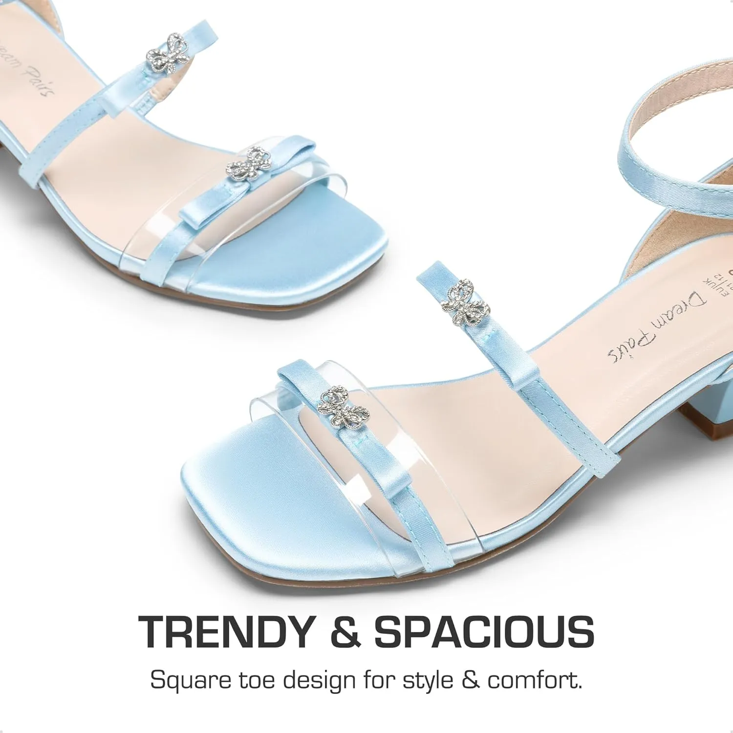 DREAM PAIRS Girls Sandals Low Heel Dress Pump Ankle Strap Two Strapped Bow Flower Wedding Party Shoes for Little Kid/Big Kid