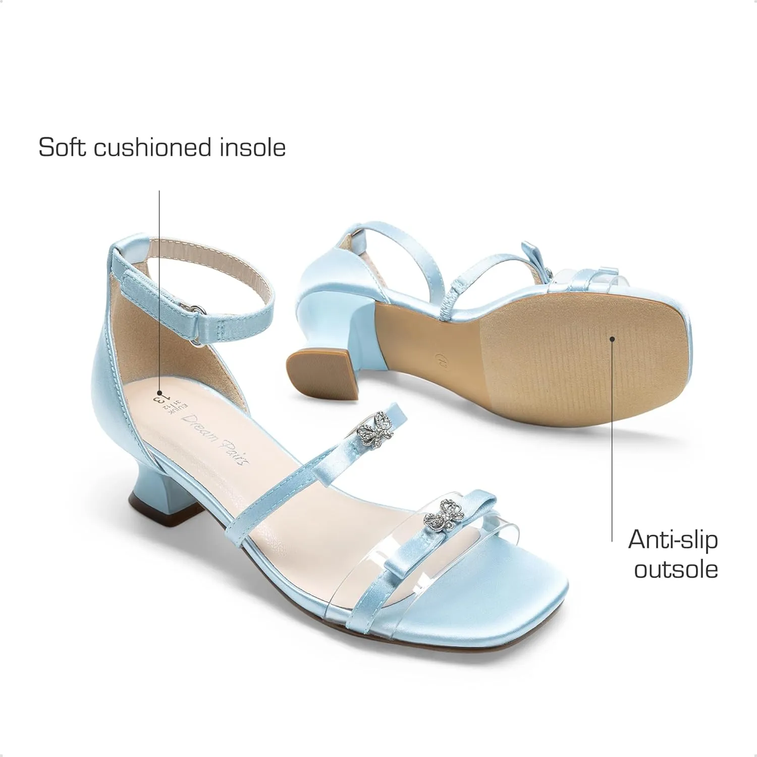 DREAM PAIRS Girls Sandals Low Heel Dress Pump Ankle Strap Two Strapped Bow Flower Wedding Party Shoes for Little Kid/Big Kid