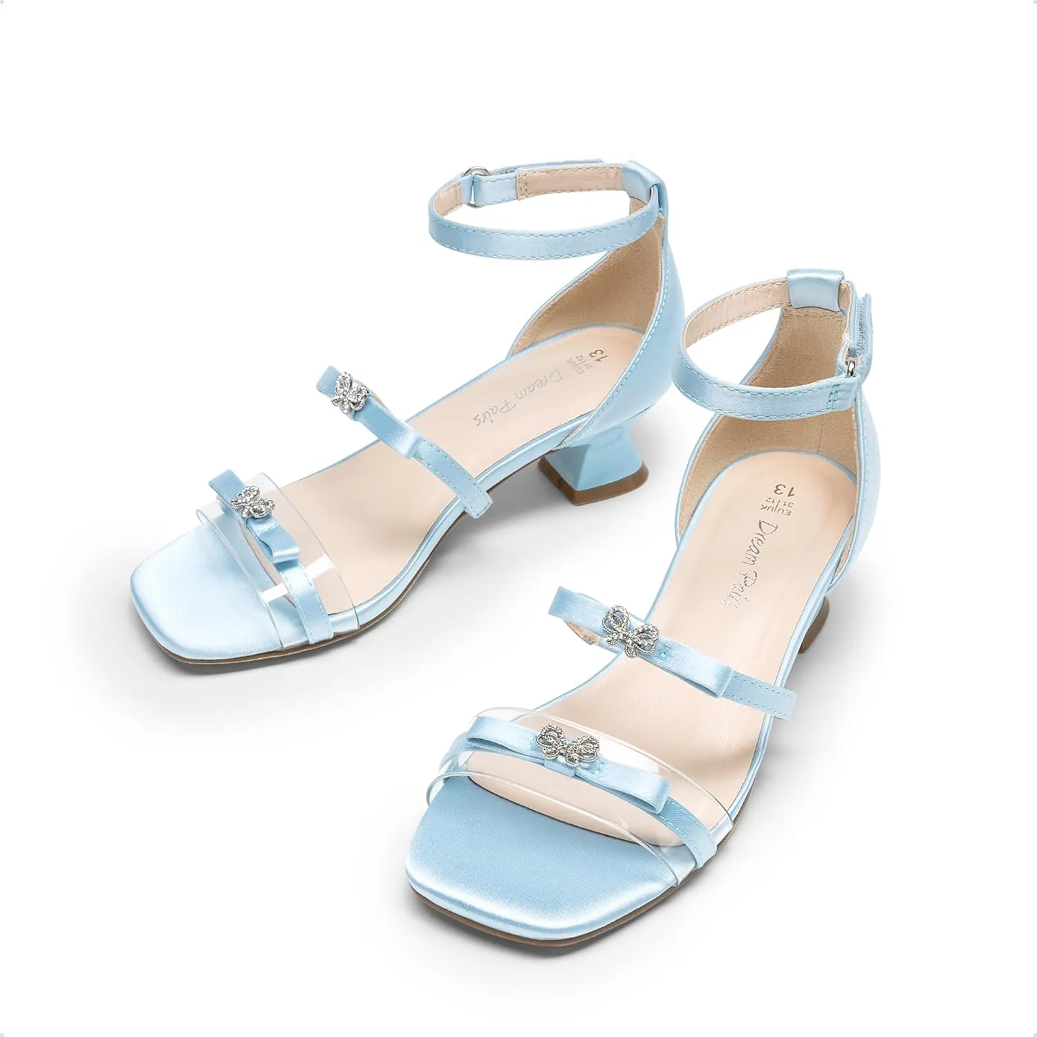 DREAM PAIRS Girls Sandals Low Heel Dress Pump Ankle Strap Two Strapped Bow Flower Wedding Party Shoes for Little Kid/Big Kid