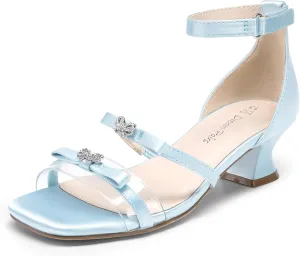 DREAM PAIRS Girls Sandals Low Heel Dress Pump Ankle Strap Two Strapped Bow Flower Wedding Party Shoes for Little Kid/Big Kid