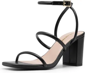 DREAM PAIRS Women Heels Chunky Square Open Toe Strappy Ankle Strap Block High Heeled Sandals for Dressy Wedding Comfortable Shoes