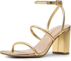 DREAM PAIRS Women Heels Chunky Square Open Toe Strappy Ankle Strap Block High Heeled Sandals for Dressy Wedding Comfortable Shoes