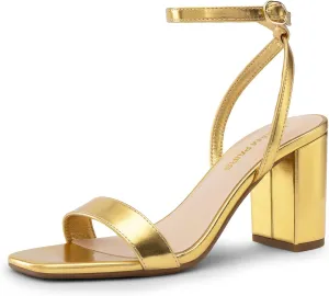 DREAM PAIRS Women's Chunky Heels Square Open Toe Ankle Buckle Strappy Block Heeled Sandals for Party Wedding Daily