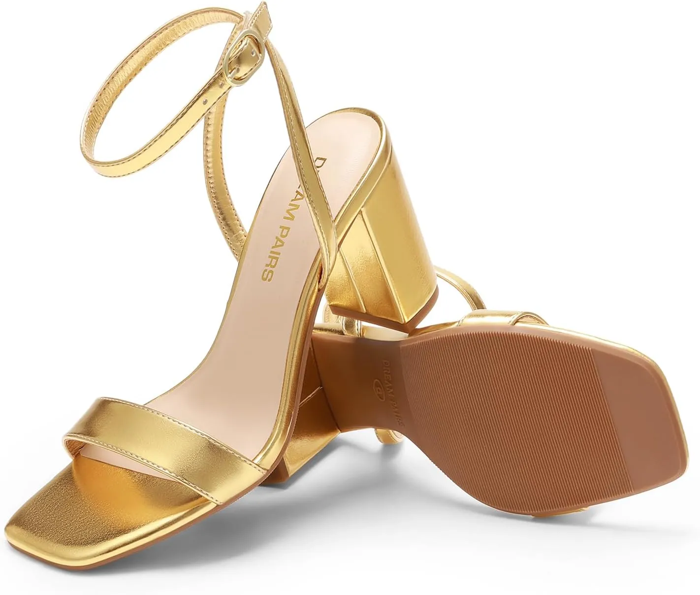 DREAM PAIRS Women's Chunky Heels Square Open Toe Ankle Buckle Strappy Block Heeled Sandals for Party Wedding Daily