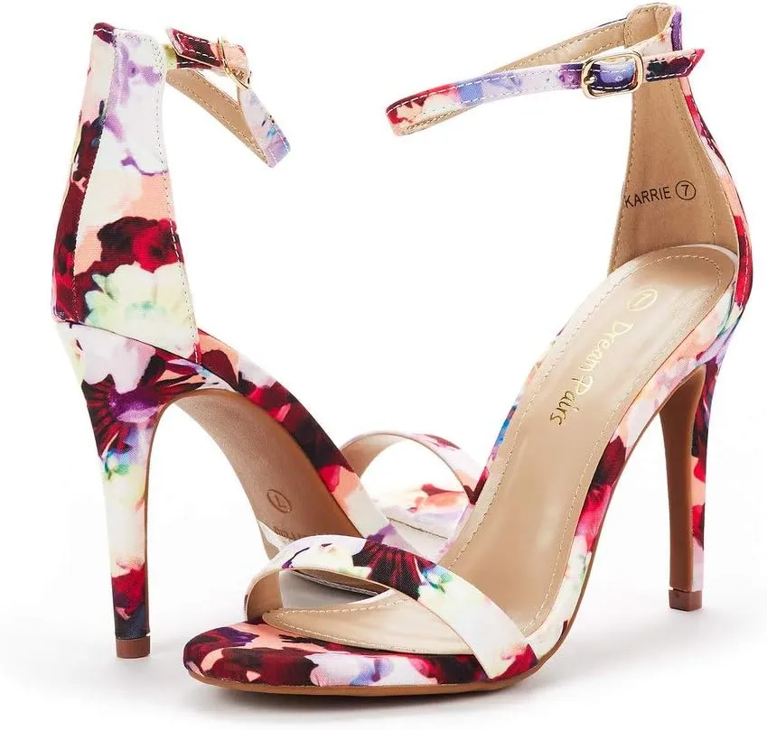 DREAM PAIRS Women's High Heels Flower Ankle Strap Stilettos Round Open Toe Dressy Sexy Sandals