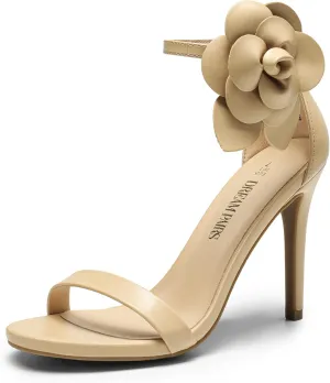 DREAM PAIRS Women's High Heels Flower Ankle Strap Stilettos Round Open Toe Dressy Sexy Sandals