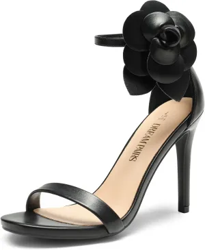 DREAM PAIRS Women's High Heels Flower Ankle Strap Stilettos Round Open Toe Dressy Sexy Sandals