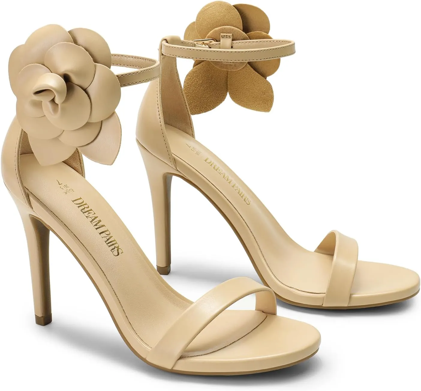 DREAM PAIRS Women's High Heels Flower Ankle Strap Stilettos Round Open Toe Dressy Sexy Sandals