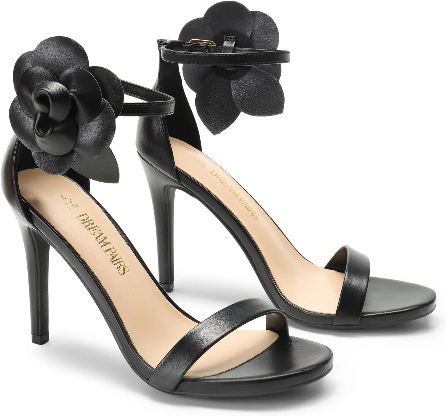 DREAM PAIRS Women's High Heels Flower Ankle Strap Stilettos Round Open Toe Dressy Sexy Sandals