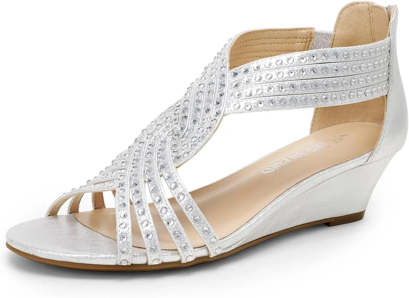 DREAM PAIRS Women's Open Toe Low Wedges Sandals Sparkly Rhinestone Strappy Zipper Weeding Dressy Elegant Summer Shoes for Lady