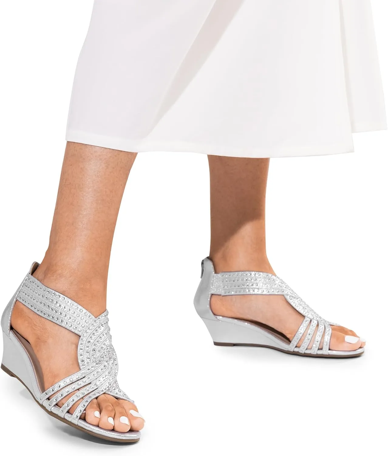 DREAM PAIRS Women's Open Toe Low Wedges Sandals Sparkly Rhinestone Strappy Zipper Weeding Dressy Elegant Summer Shoes for Lady