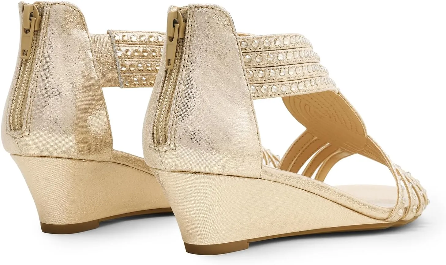 DREAM PAIRS Women's Open Toe Low Wedges Sandals Sparkly Rhinestone Strappy Zipper Weeding Dressy Elegant Summer Shoes for Lady
