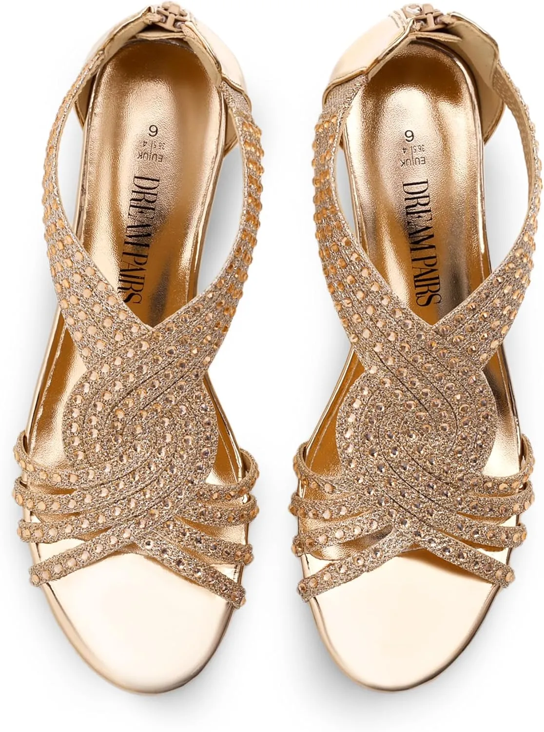 DREAM PAIRS Women's Open Toe Low Wedges Sandals Sparkly Rhinestone Strappy Zipper Weeding Dressy Elegant Summer Shoes for Lady