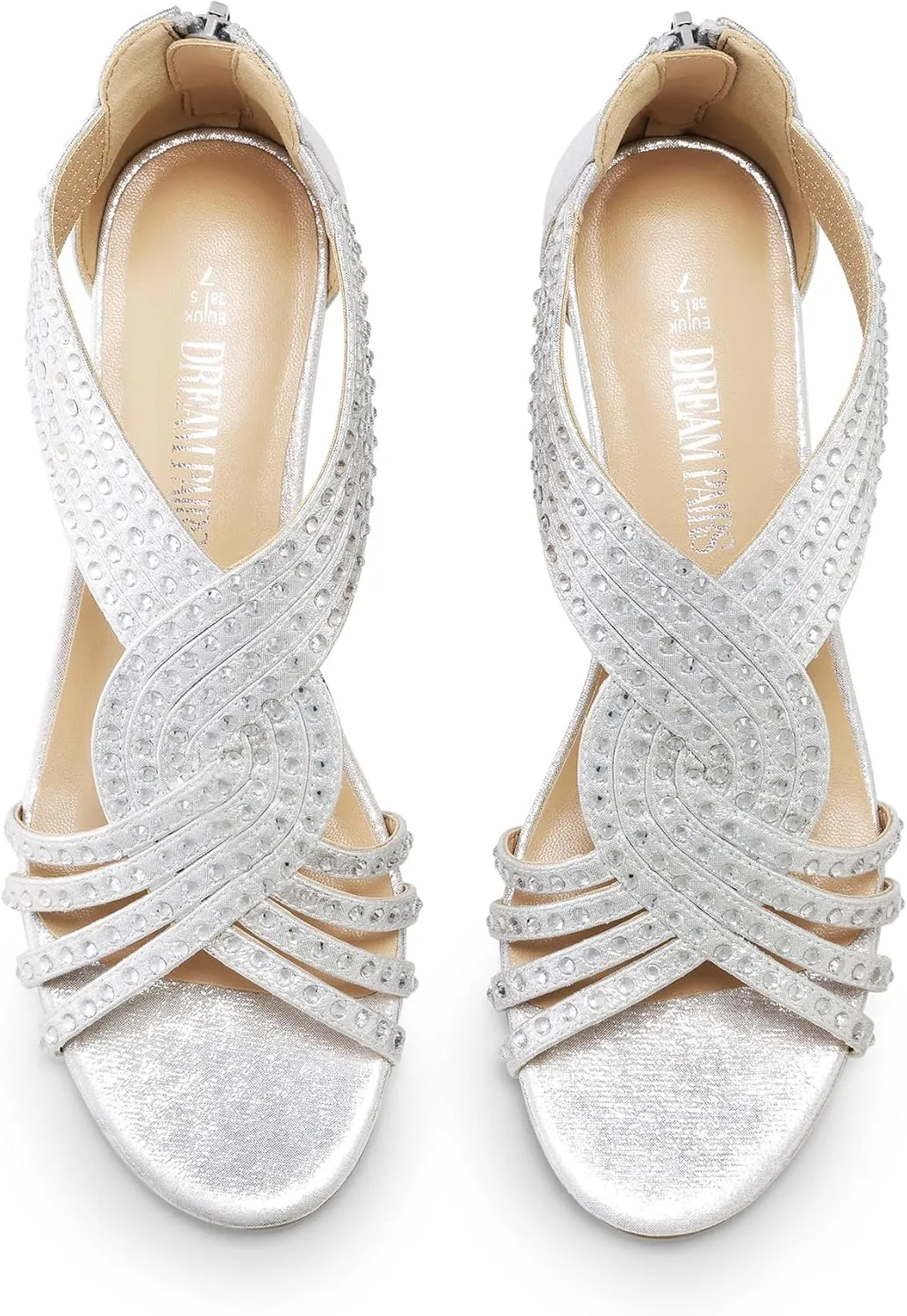 DREAM PAIRS Women's Open Toe Low Wedges Sandals Sparkly Rhinestone Strappy Zipper Weeding Dressy Elegant Summer Shoes for Lady