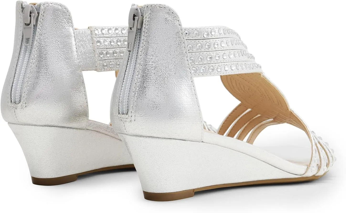 DREAM PAIRS Women's Open Toe Low Wedges Sandals Sparkly Rhinestone Strappy Zipper Weeding Dressy Elegant Summer Shoes for Lady