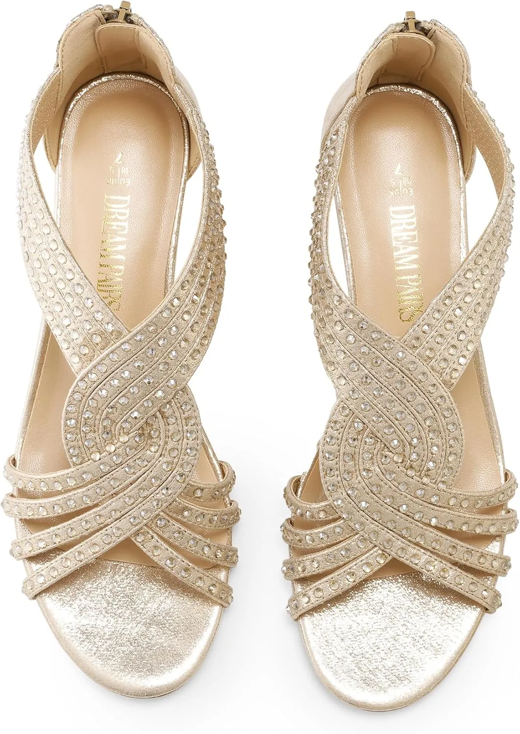 DREAM PAIRS Women's Open Toe Low Wedges Sandals Sparkly Rhinestone Strappy Zipper Weeding Dressy Elegant Summer Shoes for Lady
