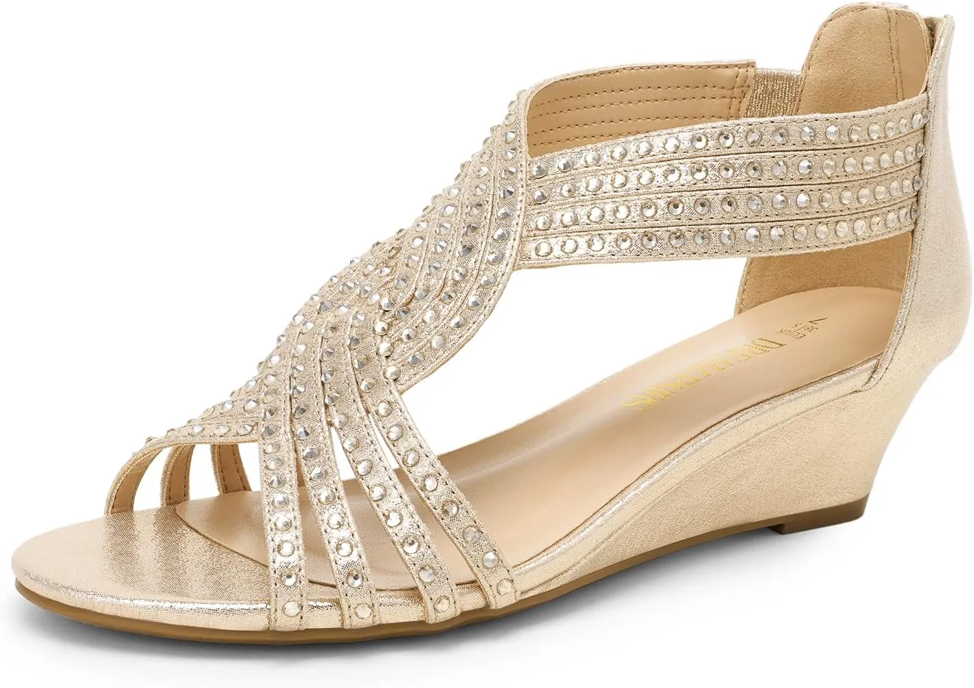 DREAM PAIRS Women's Open Toe Low Wedges Sandals Sparkly Rhinestone Strappy Zipper Weeding Dressy Elegant Summer Shoes for Lady