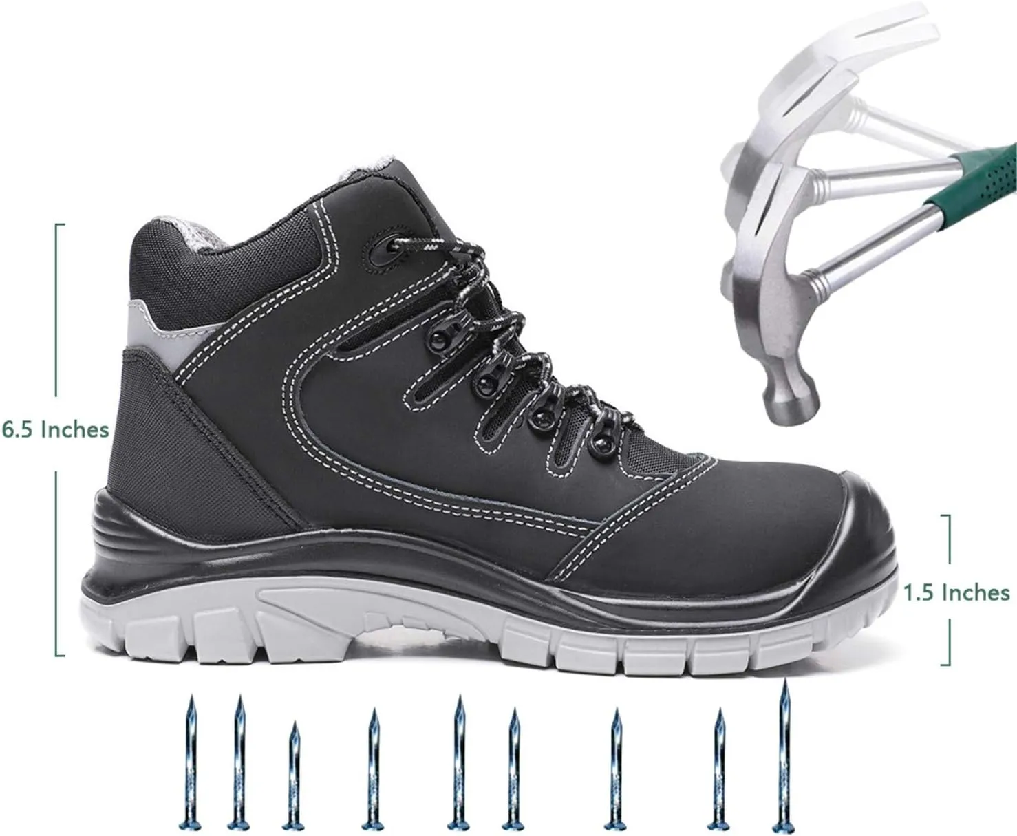 DRKA Men's Steel Toe Work Boots Water Resistant Safety Shoes