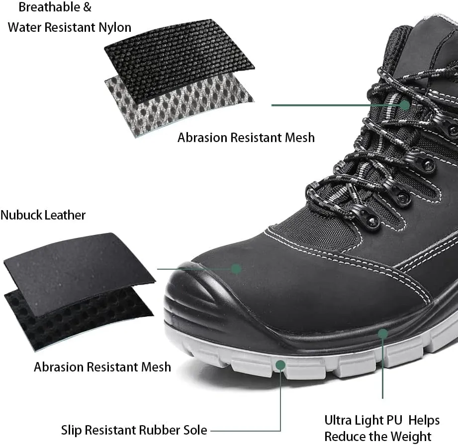 DRKA Men's Steel Toe Work Boots Water Resistant Safety Shoes