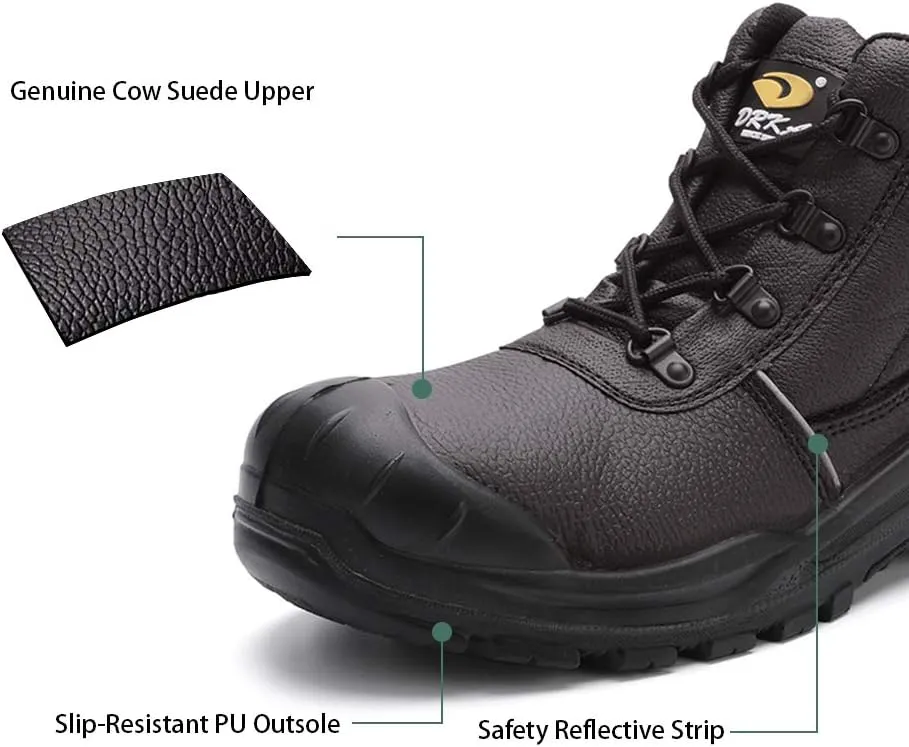 DRKA Water Resistant Steel Toe Work Boots For Men,6'' EH-Rated Safety Boots