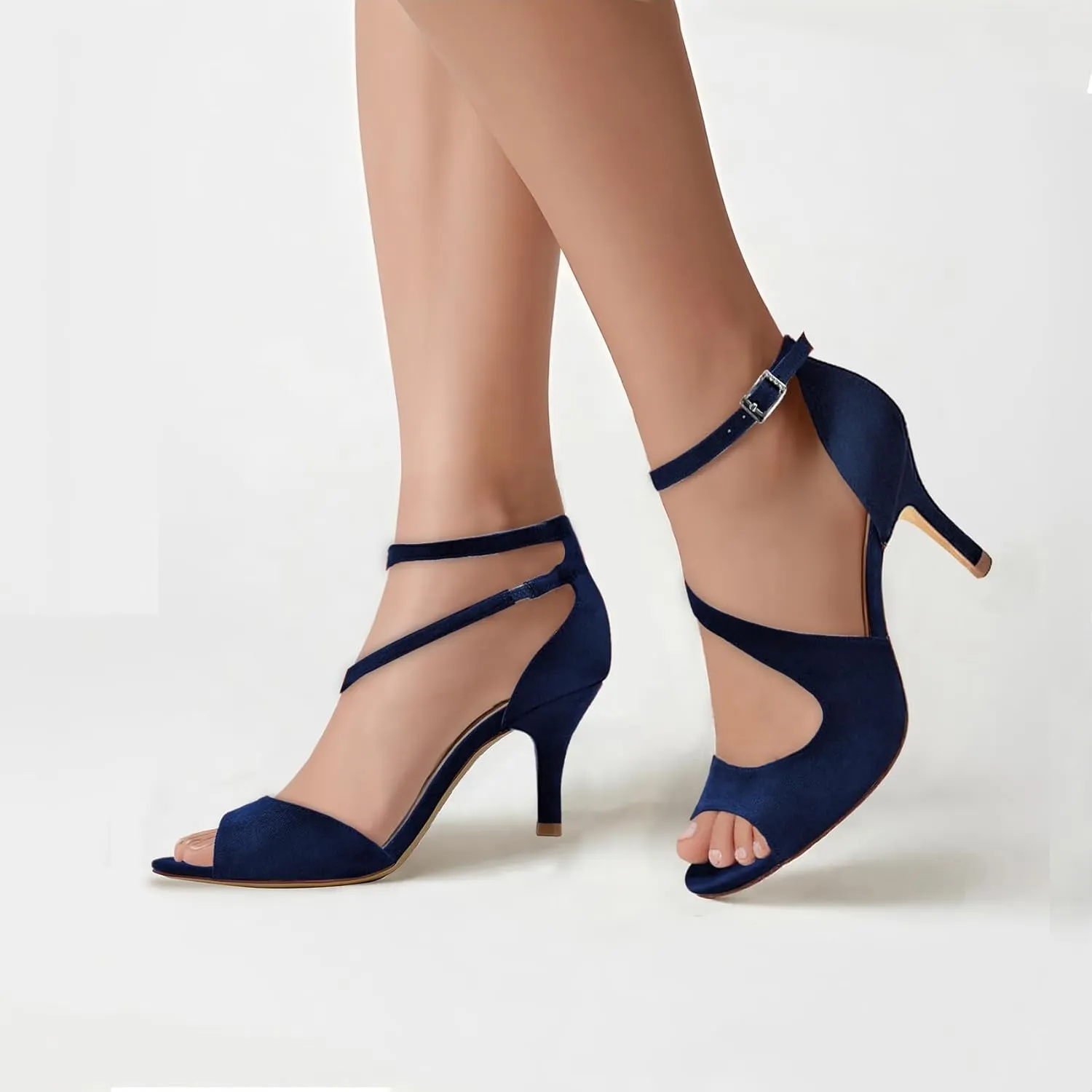 ELEGANTPARK Sandals for Women Peep Toe High Heels Cross Strappy Wedding Evening Dress Shoes Buckle Stain