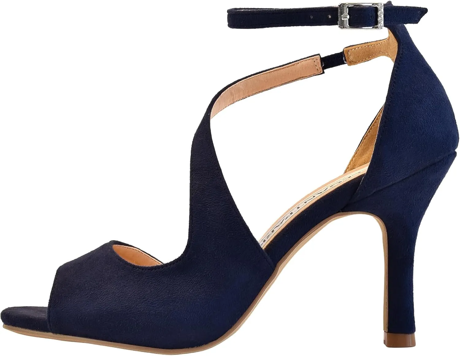 ELEGANTPARK Sandals for Women Peep Toe High Heels Cross Strappy Wedding Evening Dress Shoes Buckle Stain