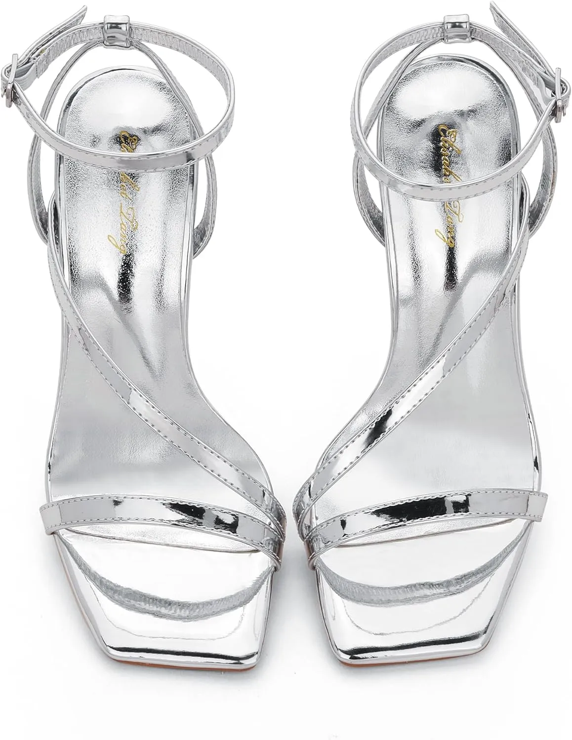 Elisabet Tang Women’s Crystal Stilettos Heeled Sandals, 4 Inch Square Open Toe Strappy Sexy High Heels Ankle Strap Buckle Heels for Party Wedding Dress Daily Wear Shoes