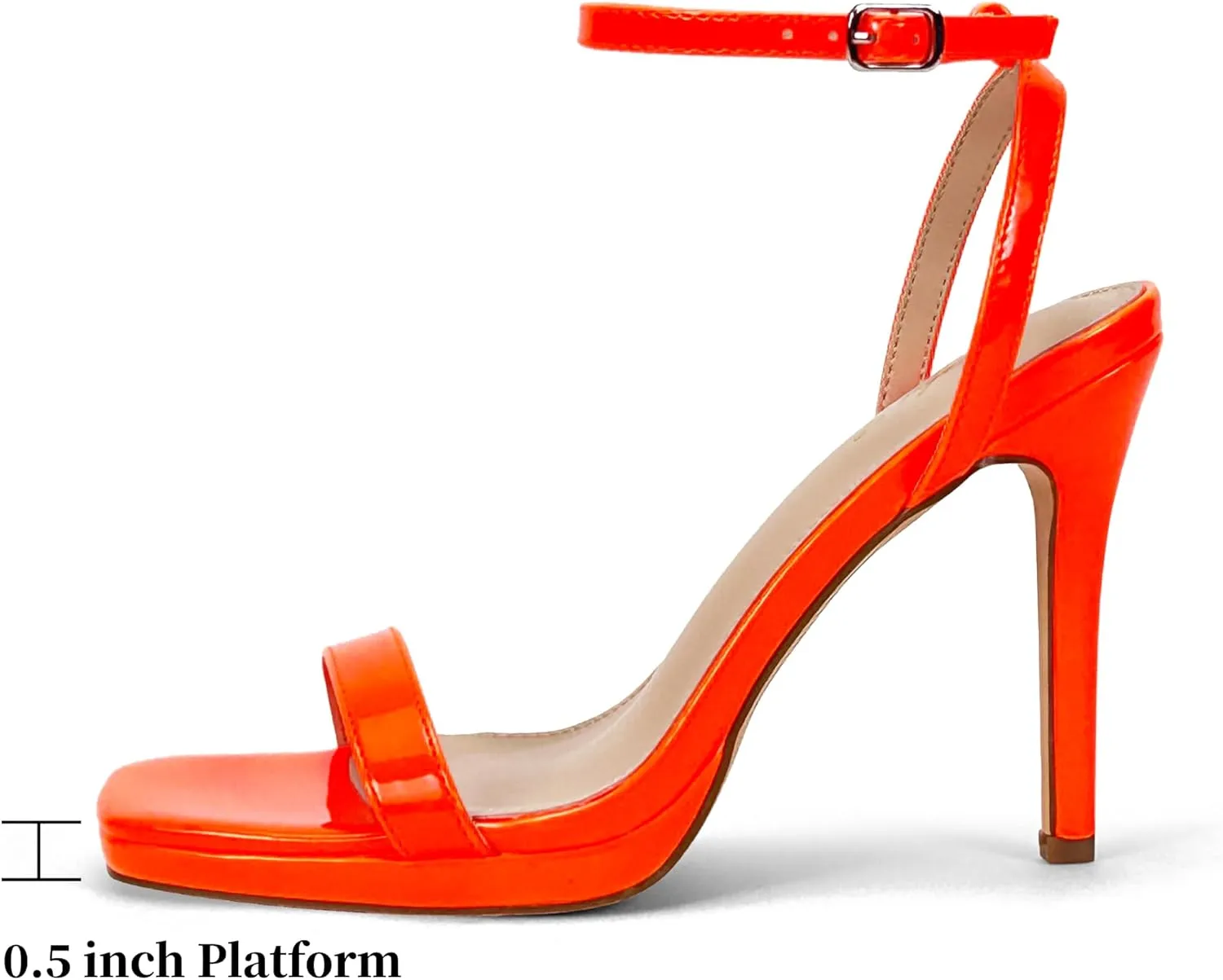 Elisabet Tang Women’s Stilettos Heeled Sandals Open Square Toe Heels,4.3 Inch Open Toe Strappy Sexy High Heels Ankle Strap Buckle Heels for Party Wedding Dress Daily Wear Shoes