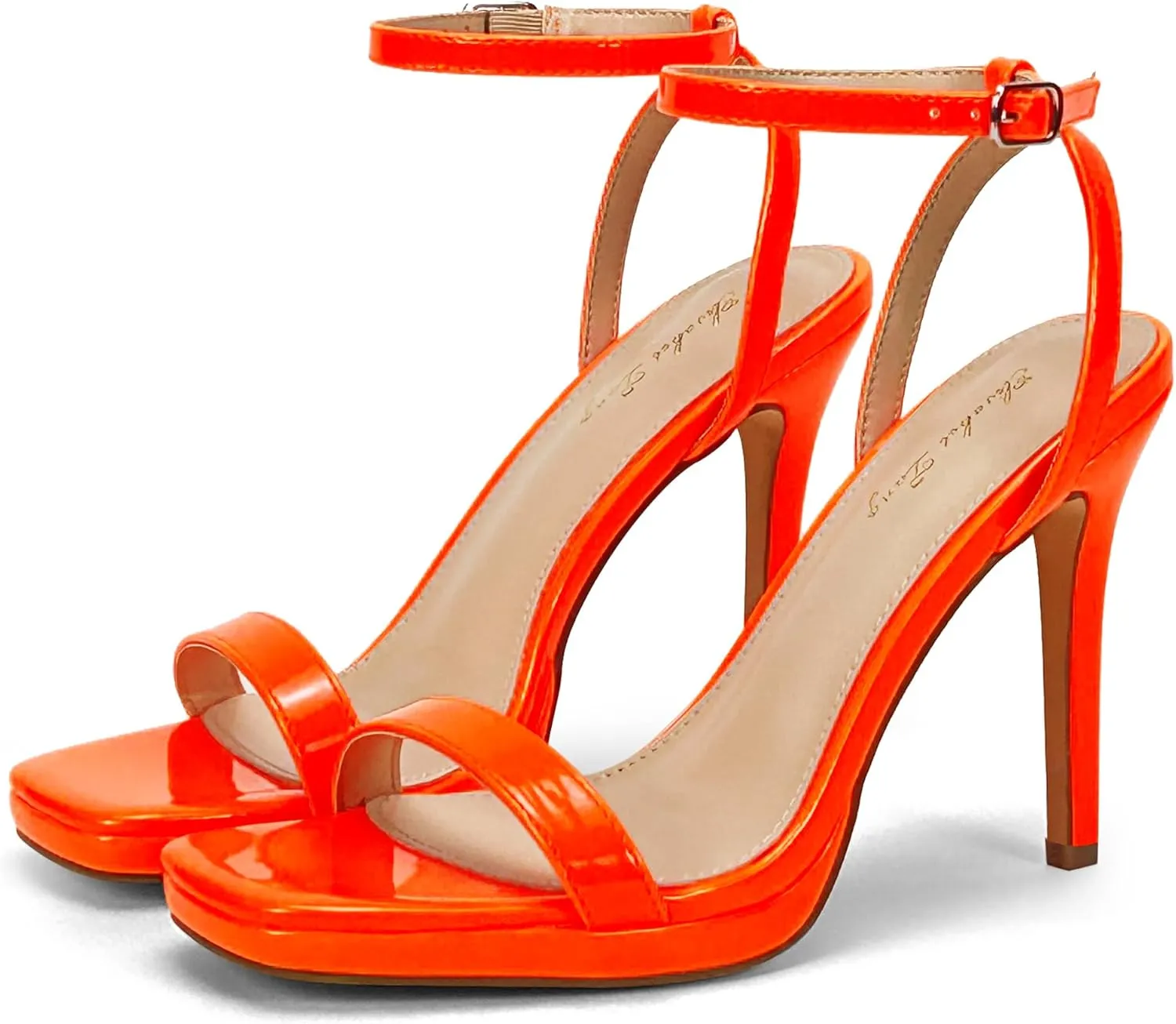 Elisabet Tang Women’s Stilettos Heeled Sandals Open Square Toe Heels,4.3 Inch Open Toe Strappy Sexy High Heels Ankle Strap Buckle Heels for Party Wedding Dress Daily Wear Shoes