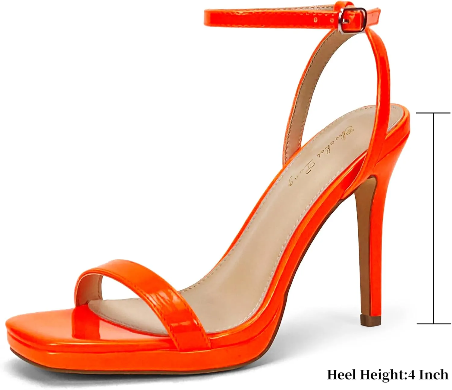 Elisabet Tang Women’s Stilettos Heeled Sandals Open Square Toe Heels,4.3 Inch Open Toe Strappy Sexy High Heels Ankle Strap Buckle Heels for Party Wedding Dress Daily Wear Shoes