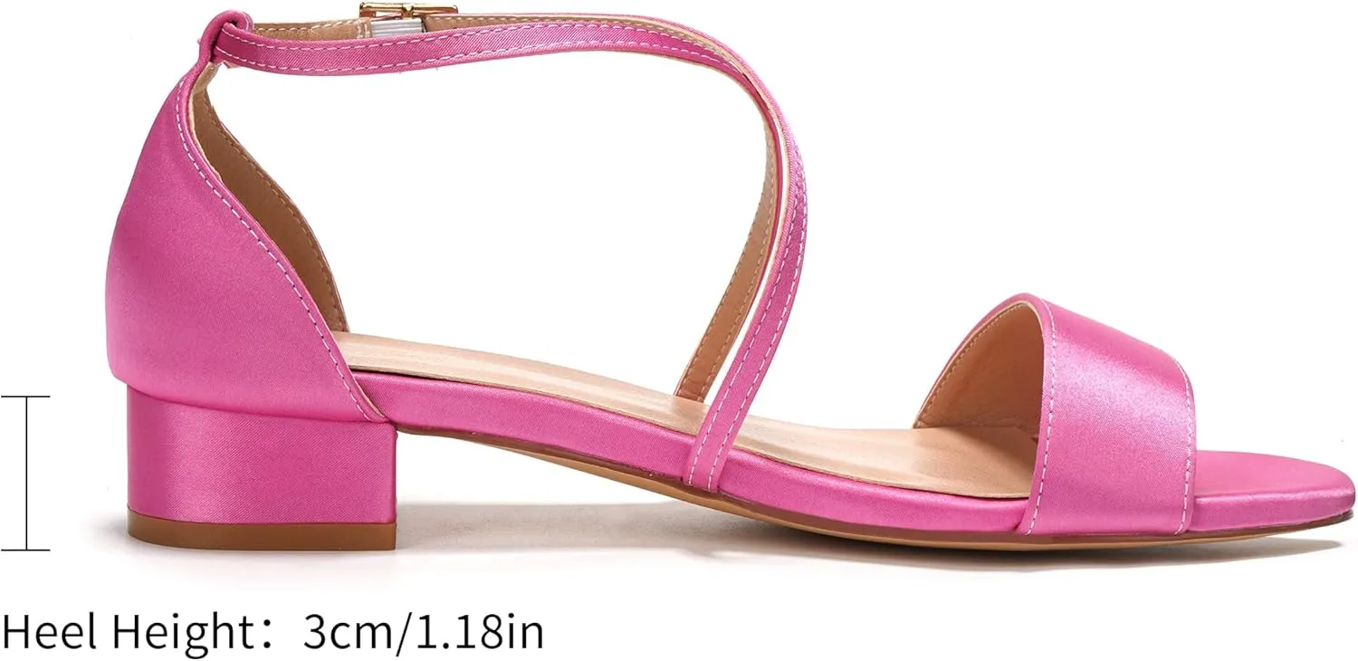 Elivandon J1584 Women's Satin Low-Heel Evening Sandals Open Toe 1.18 inches Block Heel Satin Pumps Evening Party Bridal Wedding Shoes