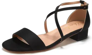 Elivandon J1584 Women's Satin Low-Heel Evening Sandals Open Toe 1.18 inches Block Heel Satin Pumps Evening Party Bridal Wedding Shoes