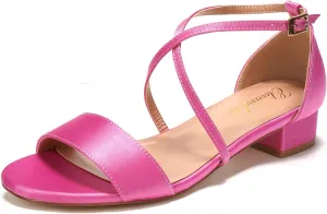 Elivandon J1584 Women's Satin Low-Heel Evening Sandals Open Toe 1.18 inches Block Heel Satin Pumps Evening Party Bridal Wedding Shoes