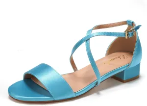 Elivandon J1584 Women's Satin Low-Heel Evening Sandals Open Toe 1.18 inches Block Heel Satin Pumps Evening Party Bridal Wedding Shoes