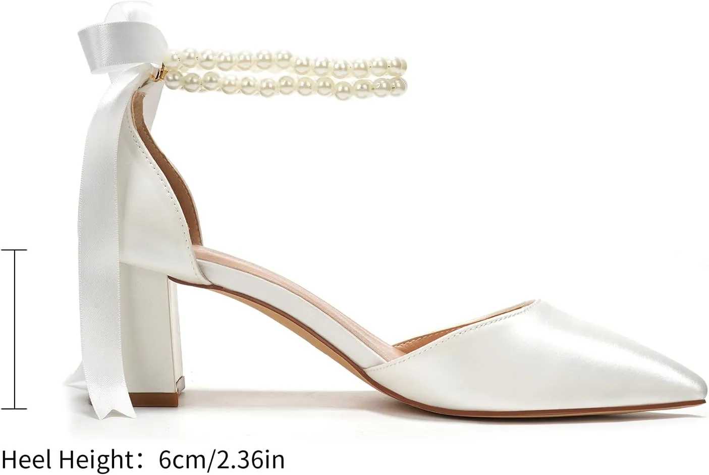 Elivandon J1585 Women's Satin Pointed Toe Mid-Heel Evening Sandals 2.36 inches Block Heel Bridal Party Wedding Pumps with Double Pearl Strap